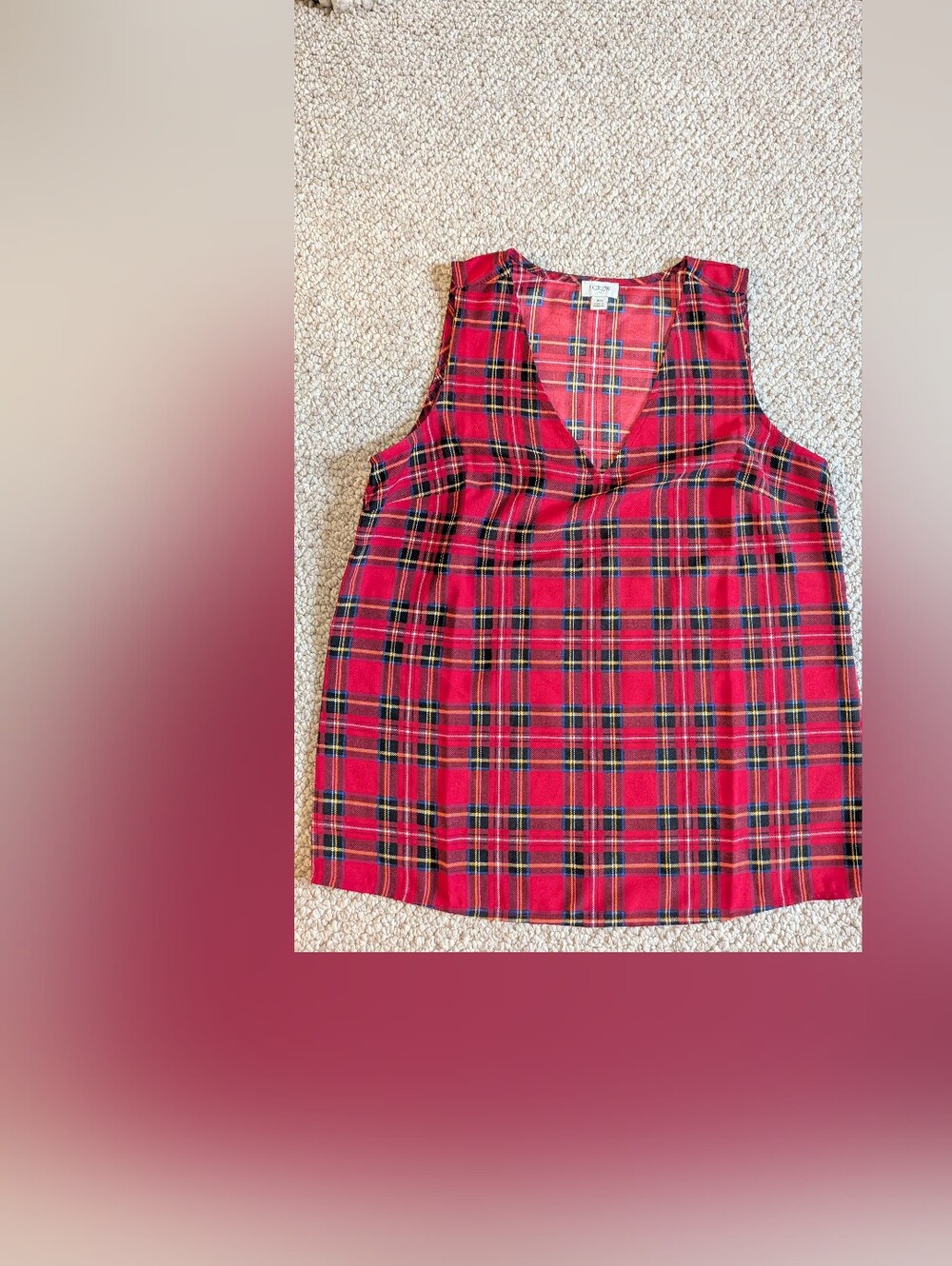JCrew Women's Red Plaid Classic Tartan Style Sleeveless Top XS NWOT